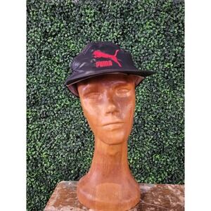 vtg 90s PUMA RUNNING HAT //  flat brim strapback shiny nylon athletic run puma
